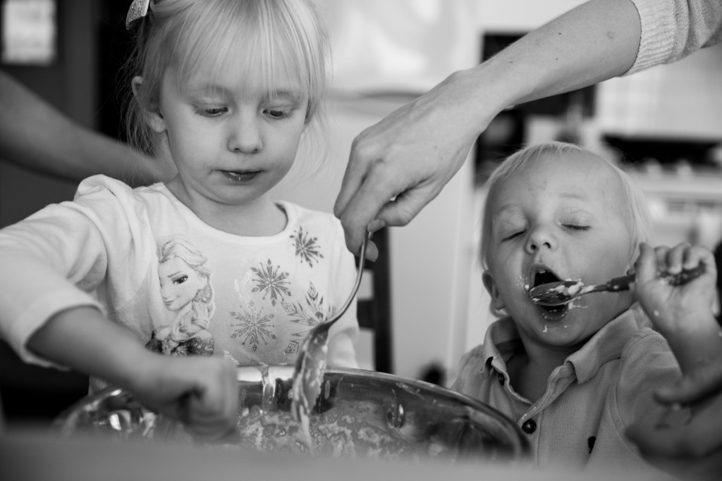 Documentary family photography kelowna, eating pancake batter